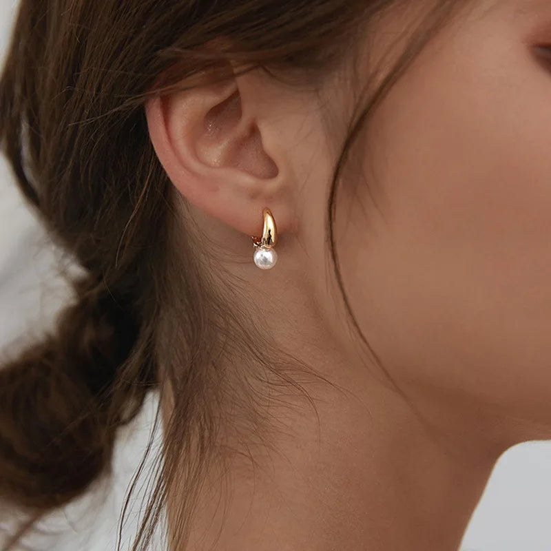 VENTFILLE Silver Gold Color Pearl Hoop Earrings for Women Girl Gift Wedding Party Clasp Jewelry Dropshipping Wholesale