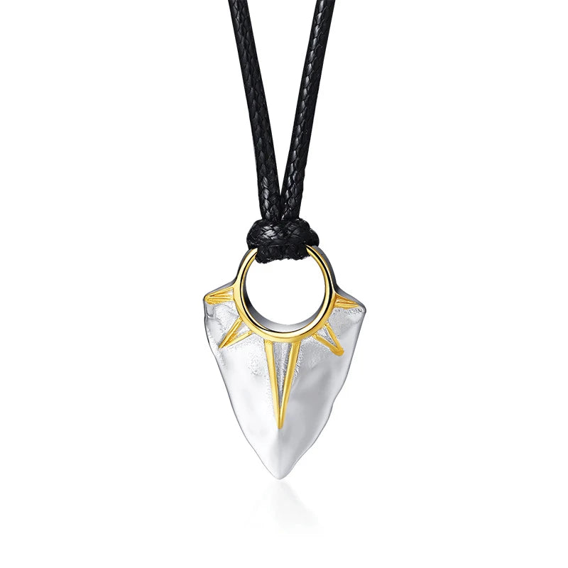 MEN JEWELRY SUN ARROW HEAD PENDANT NECKLACE IN STAINLESS STEEL ARROW HEAD WITH ADJUSTABLE ROPE CHAIN