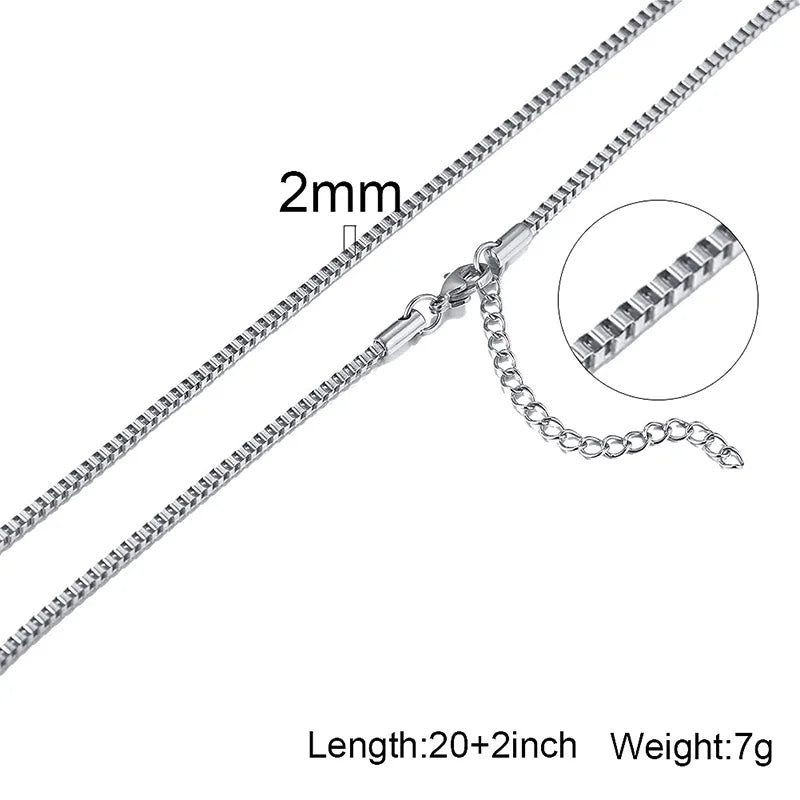 1/2/3mm Box Chain Necklaces for Men Women,Delicate Square Stainless Steel Chains Links Collars,Jewelry Gift 18To24 Inch