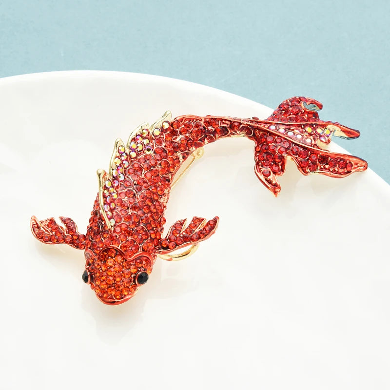 Wuli&baby Big Red Fish Brooches Women Unisex Rhinestone Carp Fish Office Party Brooch Pins Gifts