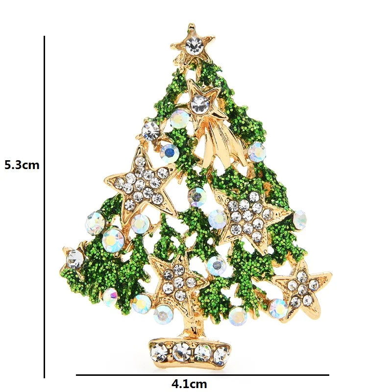 PENDRA Noelgreen Green Rhinestone Christmas Tree Brooch