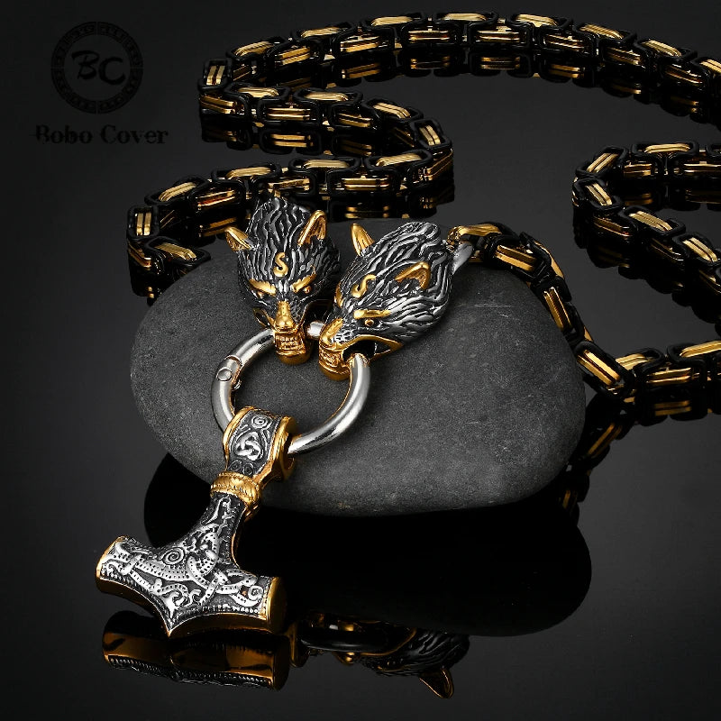 PENDRA Wolf Rune Steel Necklace