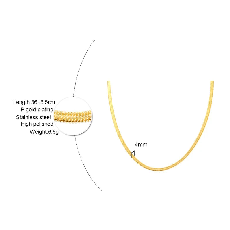 Snake Necklace Men,Gold Color Flat Snakes Chain Necklaces Layering Simple Herringbon Link Choker Men Women Jewelry 38cm - 60cm