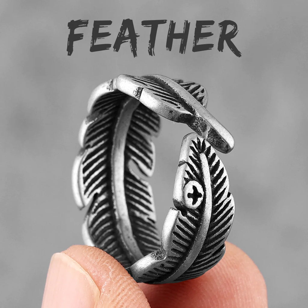 PENDRA Eagle Bird Feather Steel Ring