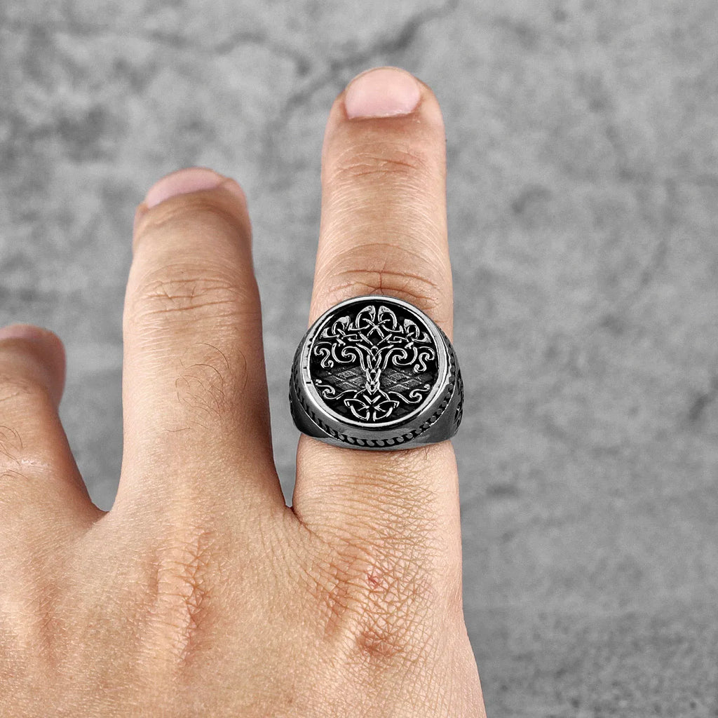 PENDRA Tree Life Celtic Steel Ring
