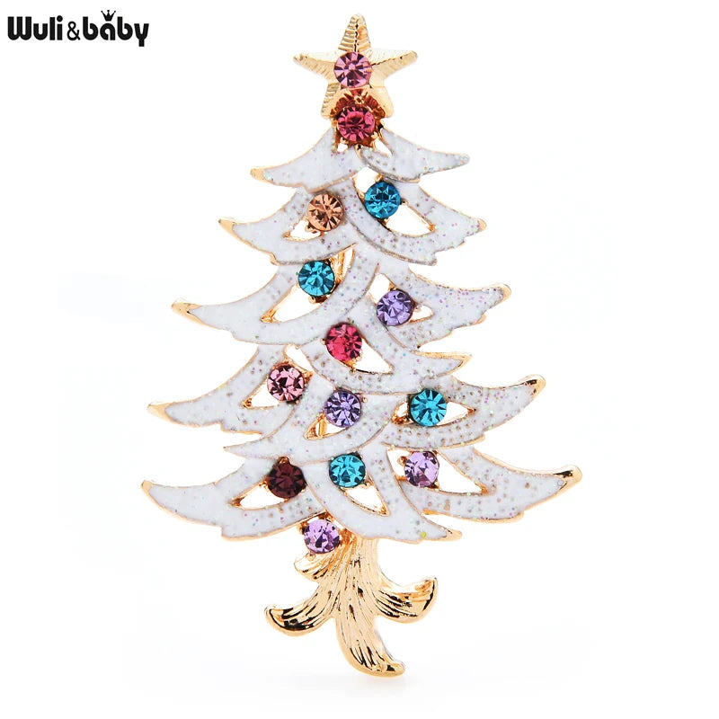 PENDRA Noelina Enamel Rhinestone Christmas Tree Brooch