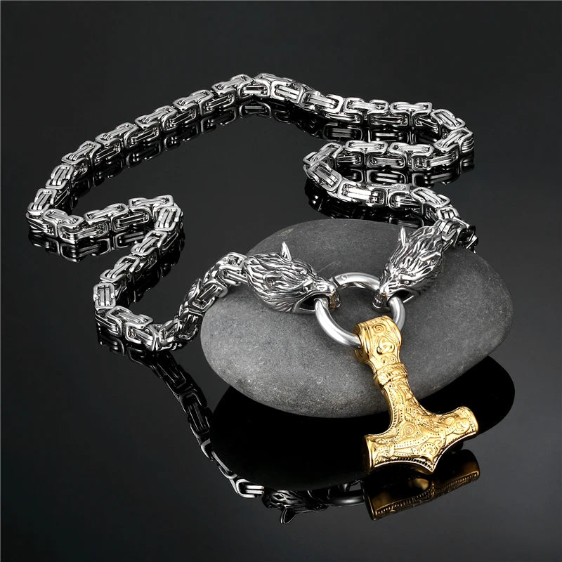 PENDRA Wolf Rune Steel Necklace