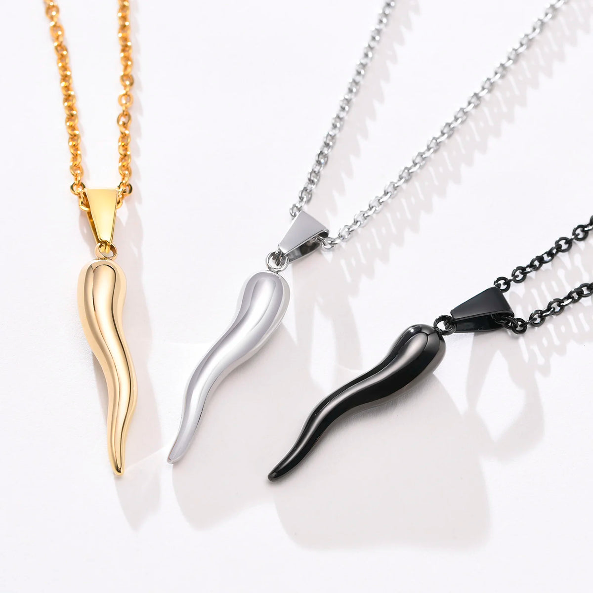 ITALIAN HORN Necklace , Stainless Steel Italian Cornicello Charm Pendant Necklaces, Unisex Men and Women Jewelry