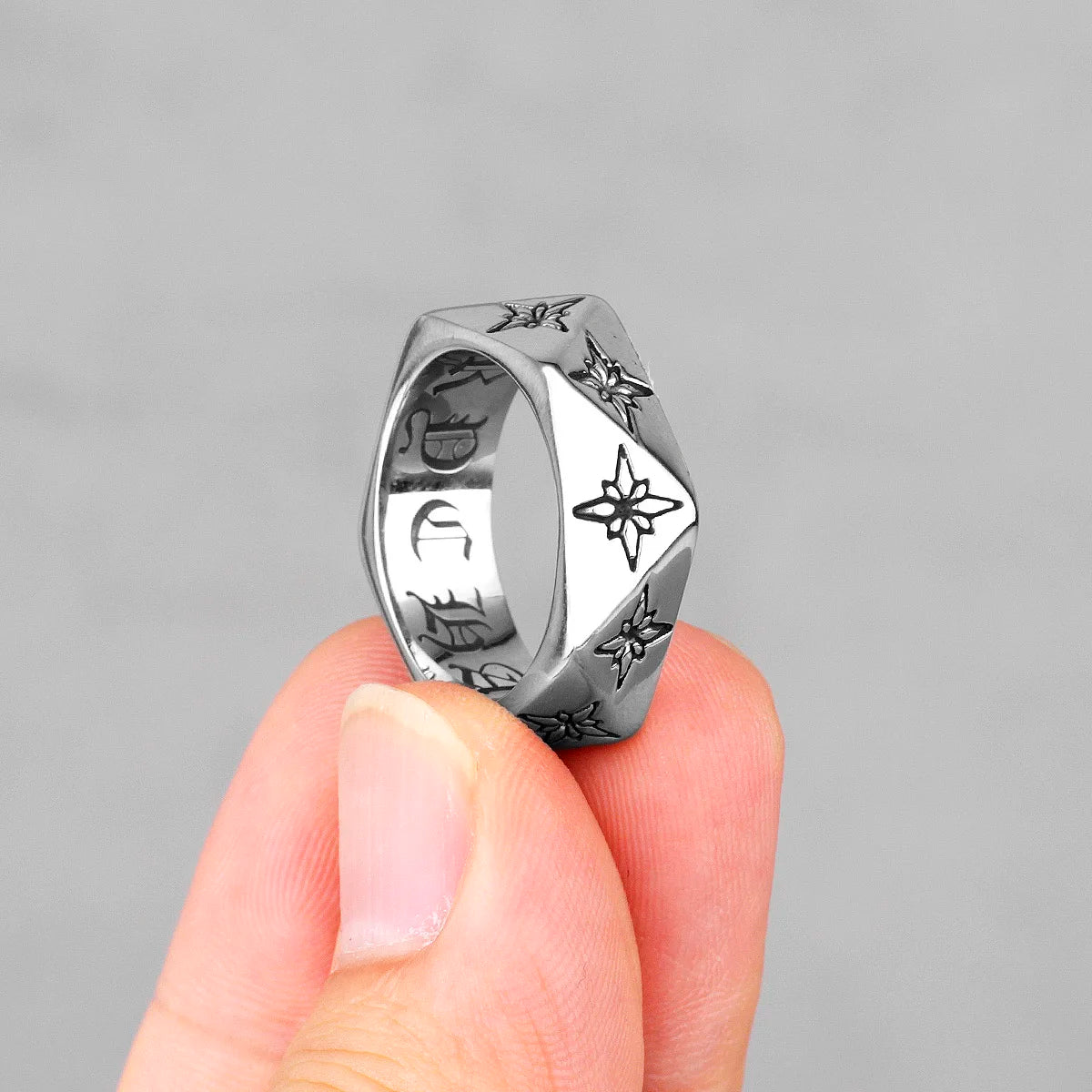 Polaris Star Polygon Flower Stainless Steel Mens Rings Simple Trendy for Male Boyfriend Biker Jewelry Creativity Gift Wholesale