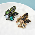 PENDRA Verdelle Green-Brown Rhinestone Flower Brooch