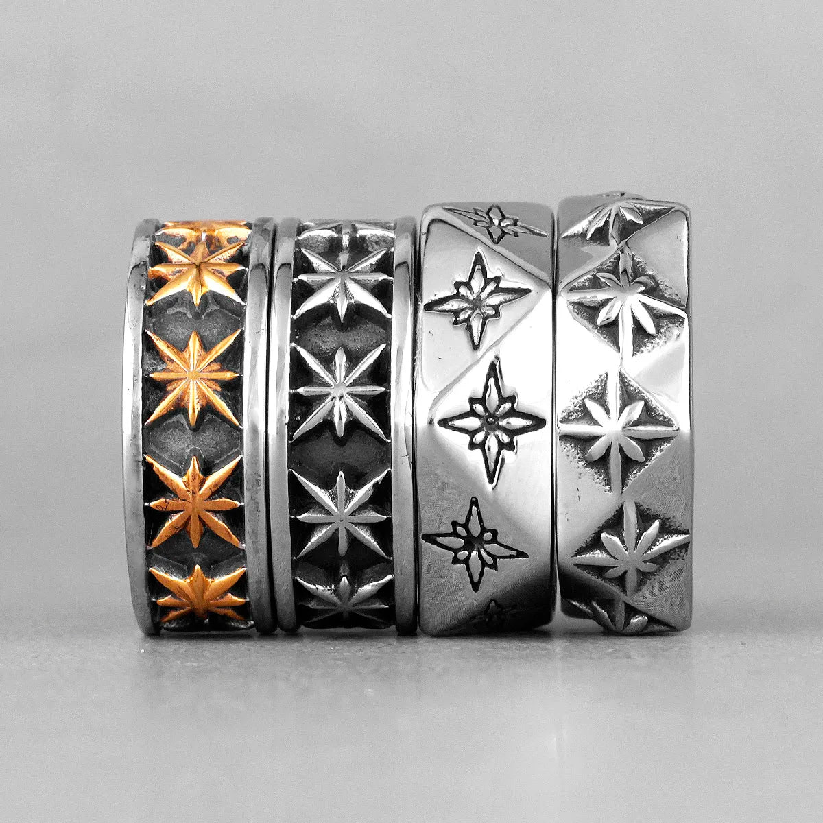Polaris Star Flower Stainless Steel Mens Rings Simple Trendy Retro for Male Boyfriend Biker Jewelry Creativity Gift Wholesale