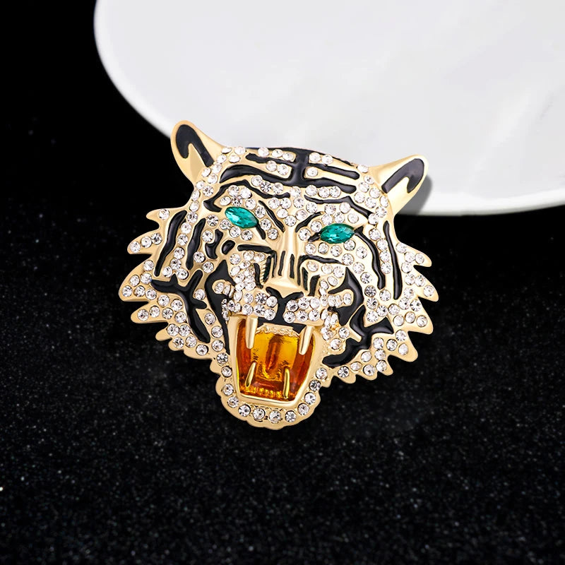 PENDRA Emerald Eye Tiger Head Brooch