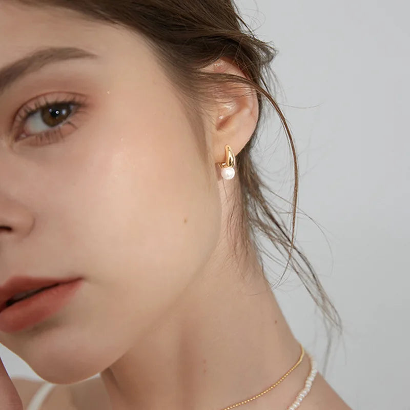 VENTFILLE Silver Gold Color Pearl Hoop Earrings for Women Girl Gift Wedding Party Clasp Jewelry Dropshipping Wholesale