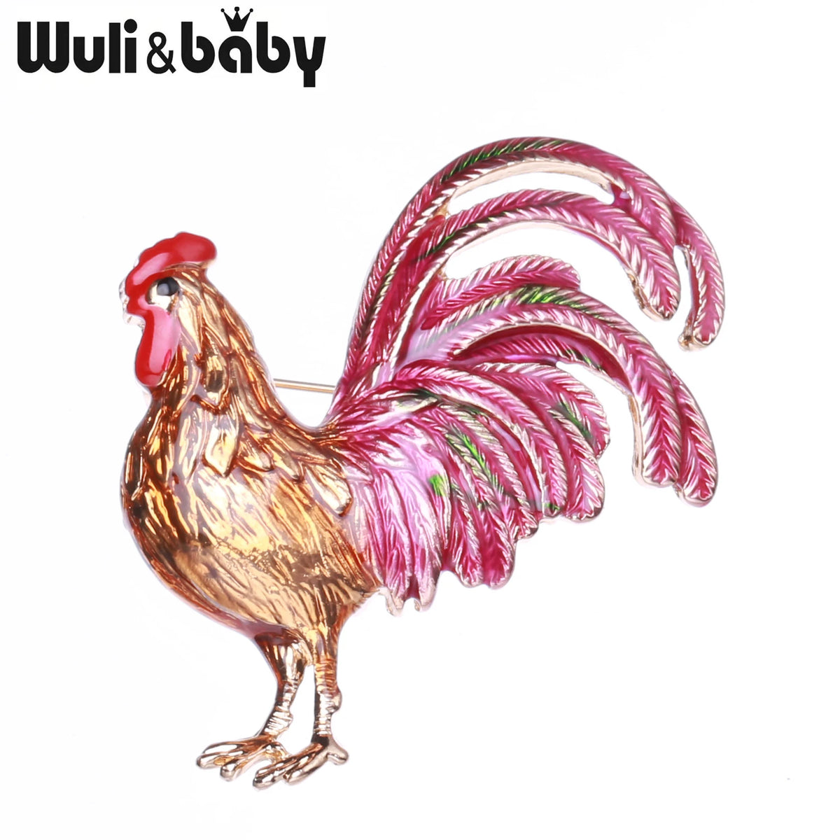 Wuli&baby Big Tail Rooster Cock Brooches For Women Designer Unisex 3-color Enamel Chicken Party Office Brooch Pins Gifts