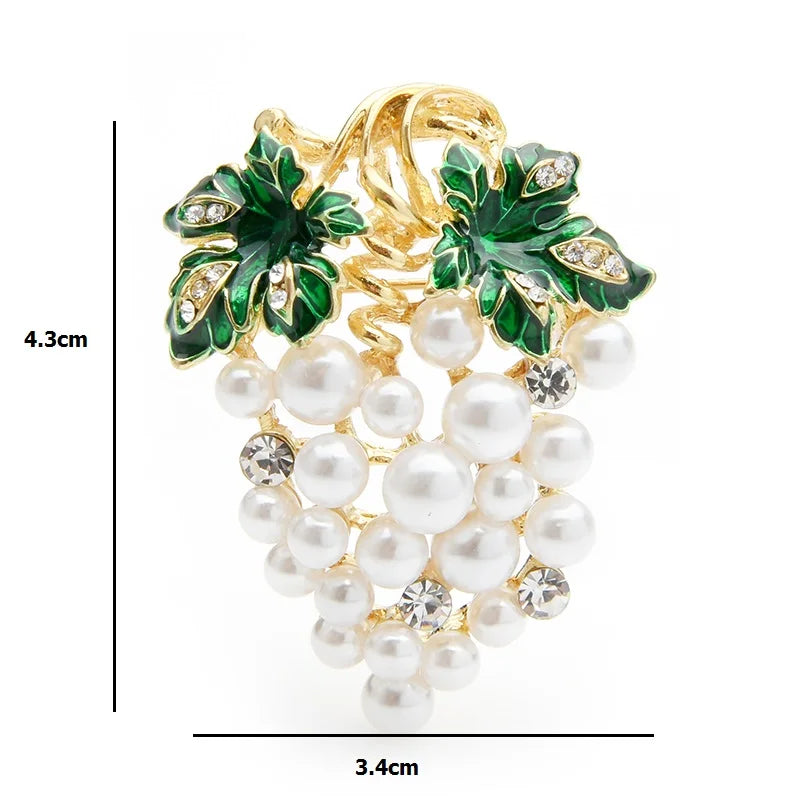 PENDRA Vinetta Full-White-Pearl Enamel Grape Brooch