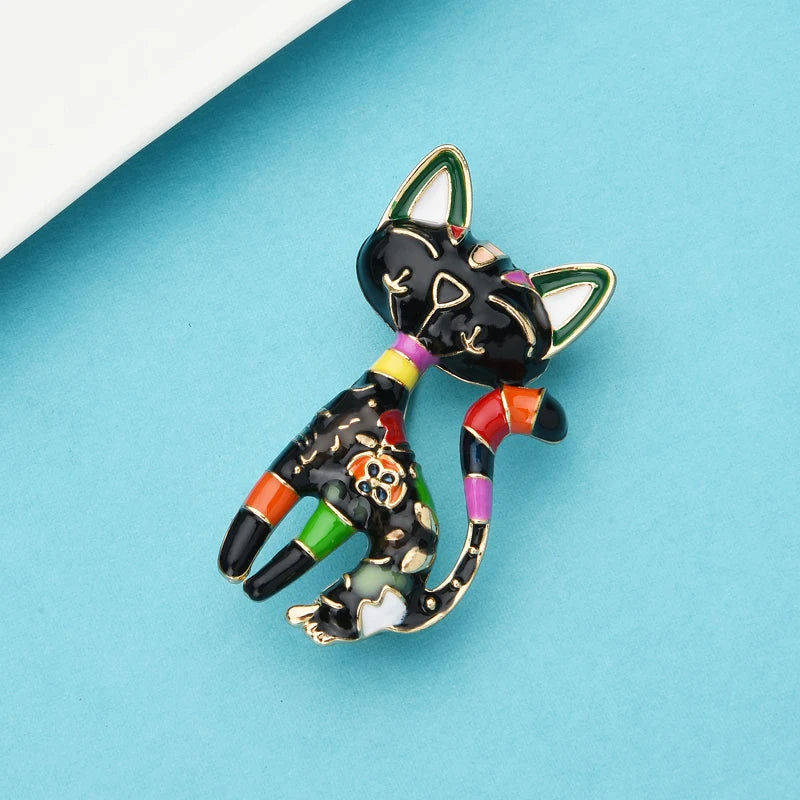 PENDRA Floral Cat Enamel Brooch