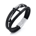GENTLEMAN SIDEWAYS CROSS CUFF-STYLE LEATHER BRACELETS BLACK BRAIDED TRIPLE WRAP MENS BRACELETS FOR MEN JEWELRY