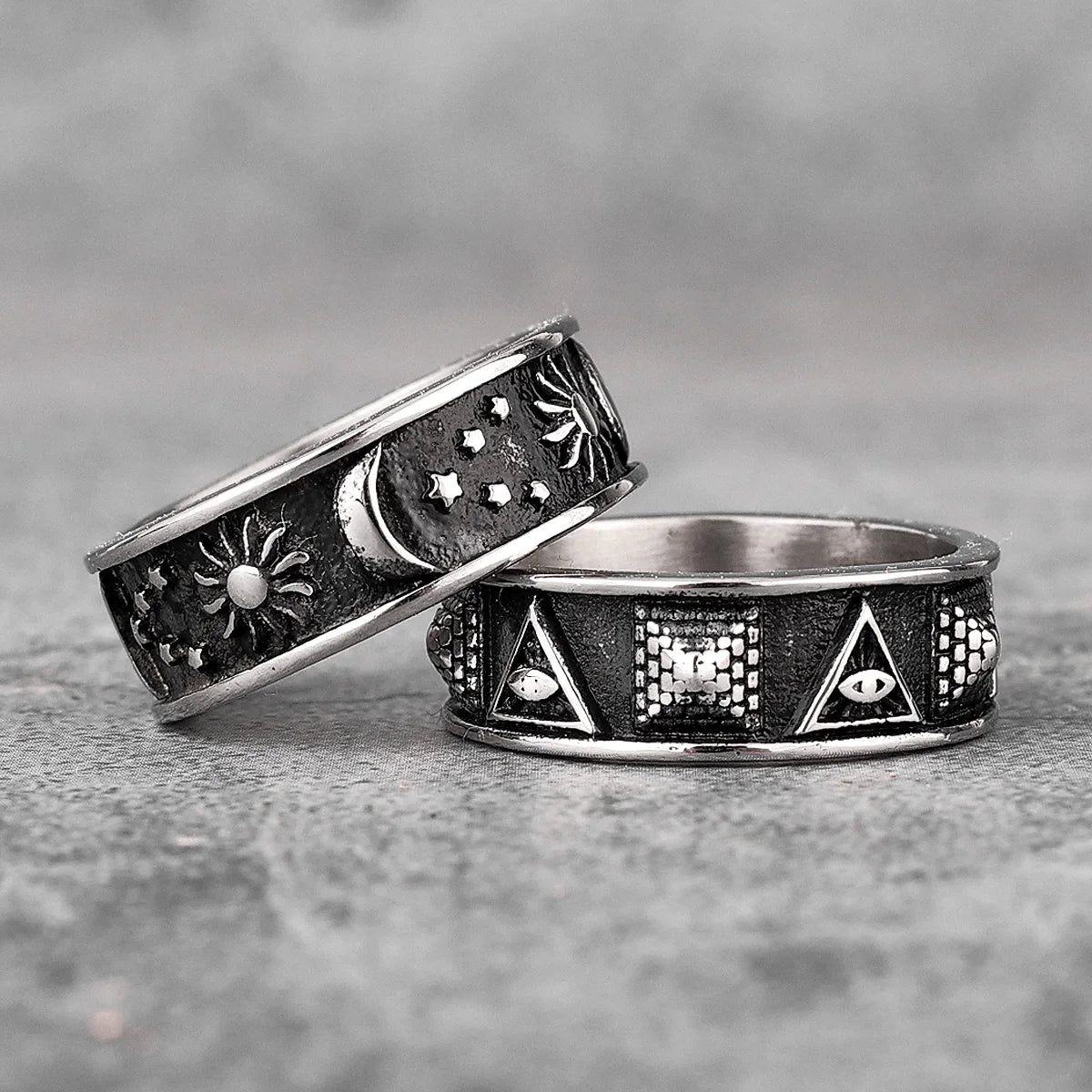 PENDRA Pyramid Moon Sun Steel Ring