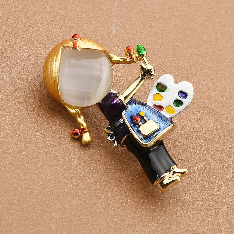 PENDRA New Opal Enamel Drawing Brooch