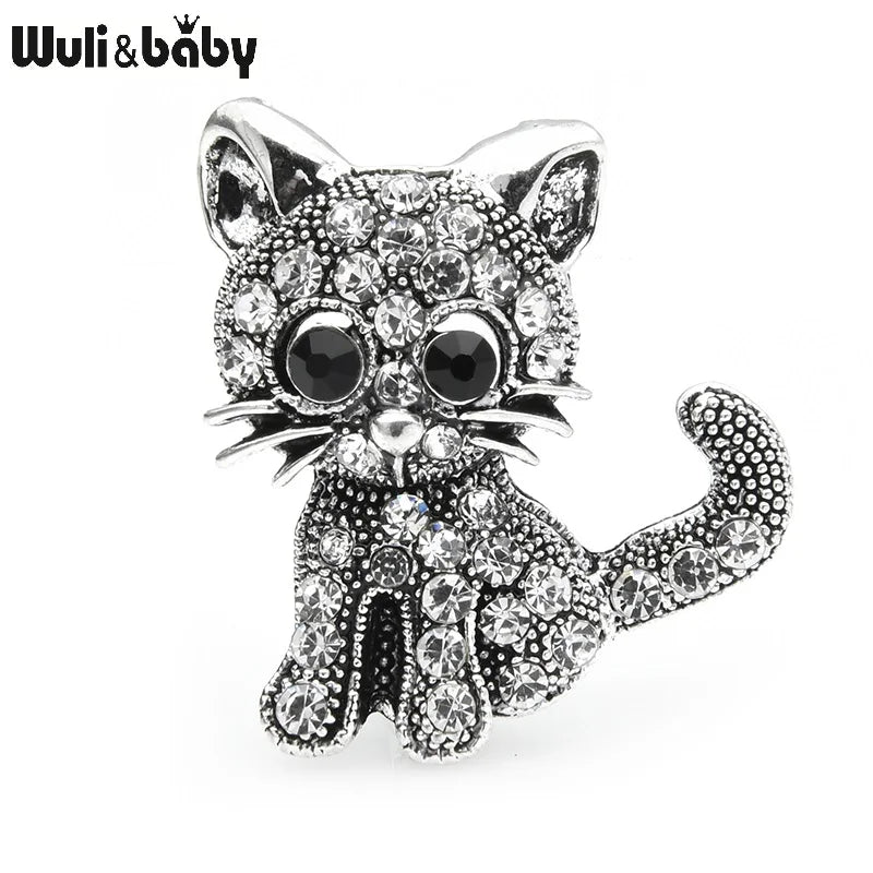 PENDRA Velvet Rhinestone Cat Brooch