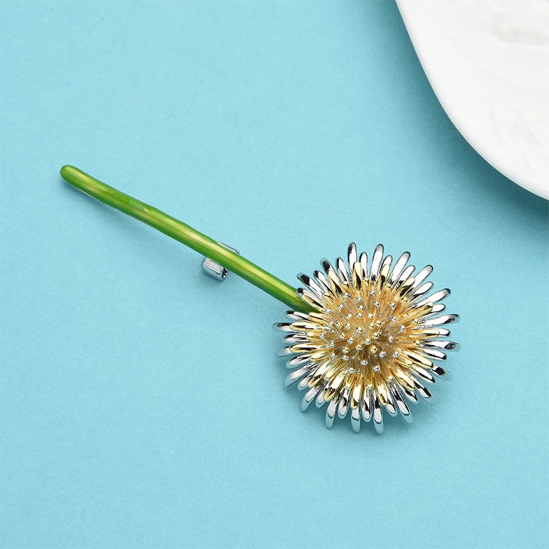 PENDRA Dandelia Green Enamel Dandelion Brooch