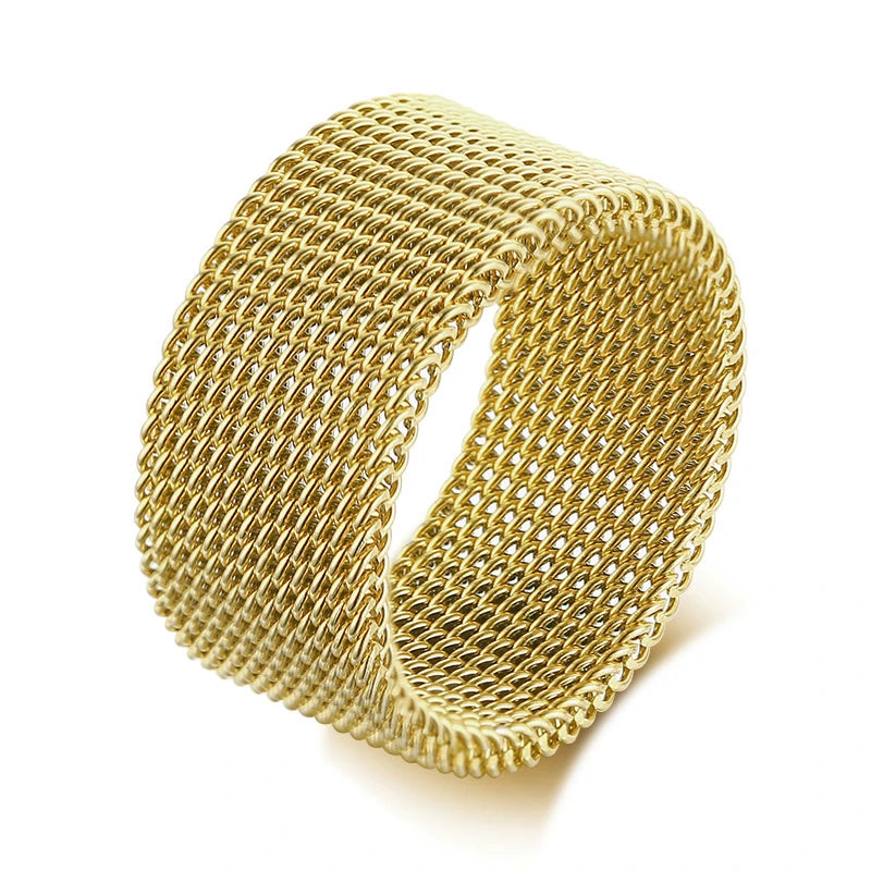 FLEXIBLE STEEL RING MESH FLAT CHAIN BAND RING FOR MEN WOMEN JEWELRY