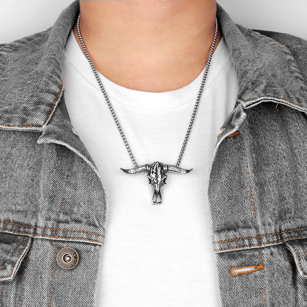 PENDRA Bison Skull Animal Steel Necklace