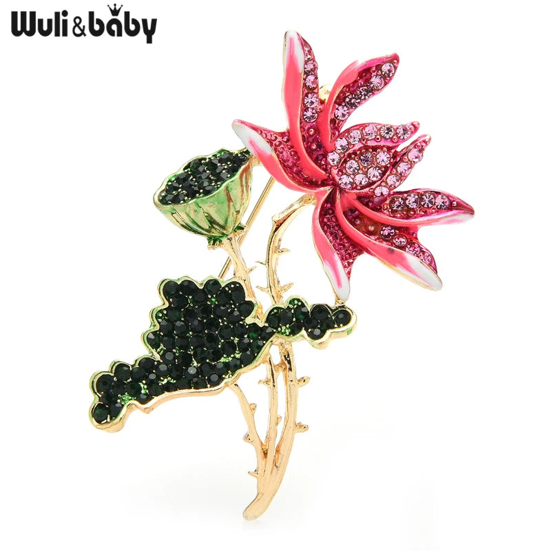 PENDRA Lotuselle Pink Enamel Lotus Flower Brooch