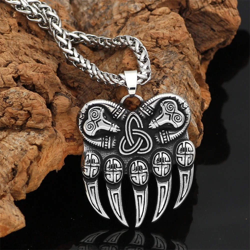PENDRA Bear Claw Rune Steel Necklace