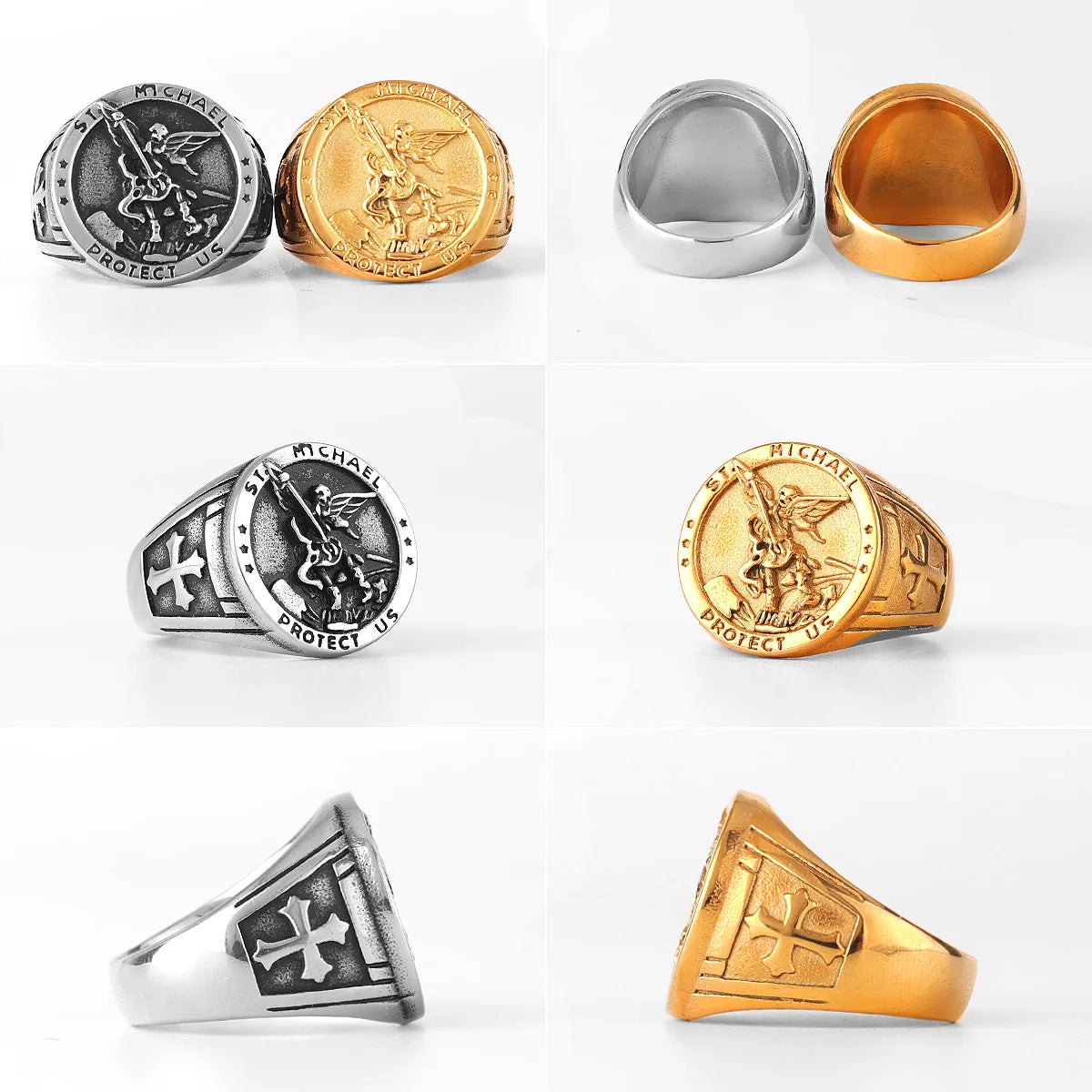 Archangel Saint Michael Exorcism Stainless Steel Mens Rings Punk Amulet for Male Boyfriend Jewelry Creativity Gift Wholesale