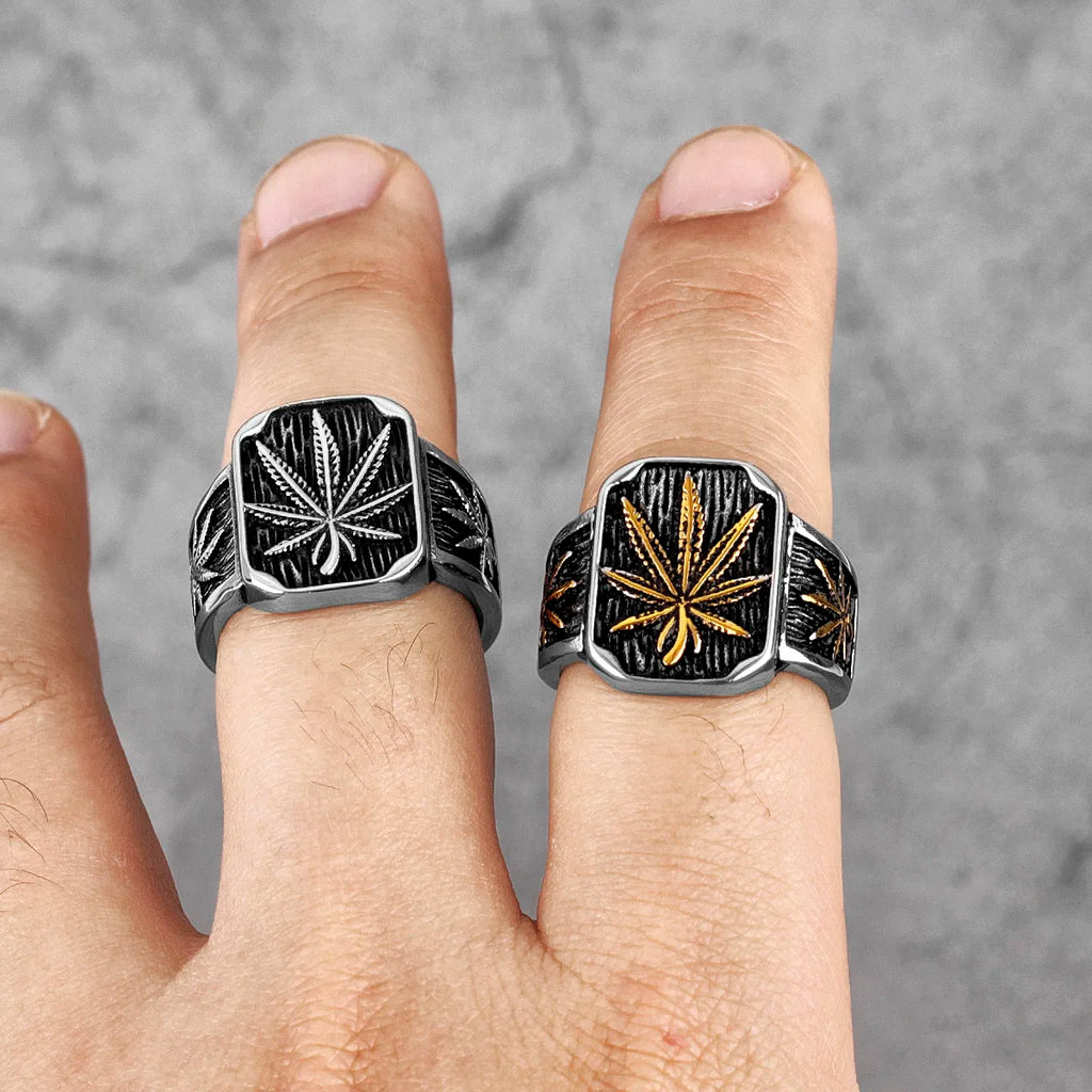 PENDRA Hemp Leaves Boyfriend Steel Ring