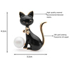 PENDRA Monochrome Cat Alloy Enamel Brooch