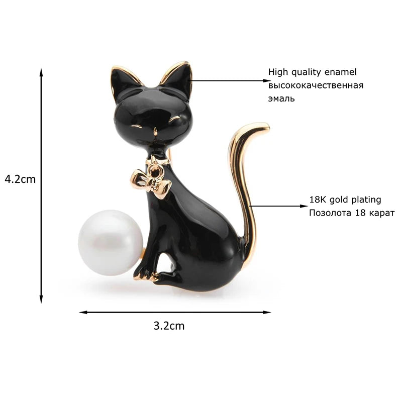 PENDRA Monochrome Cat Alloy Enamel Brooch