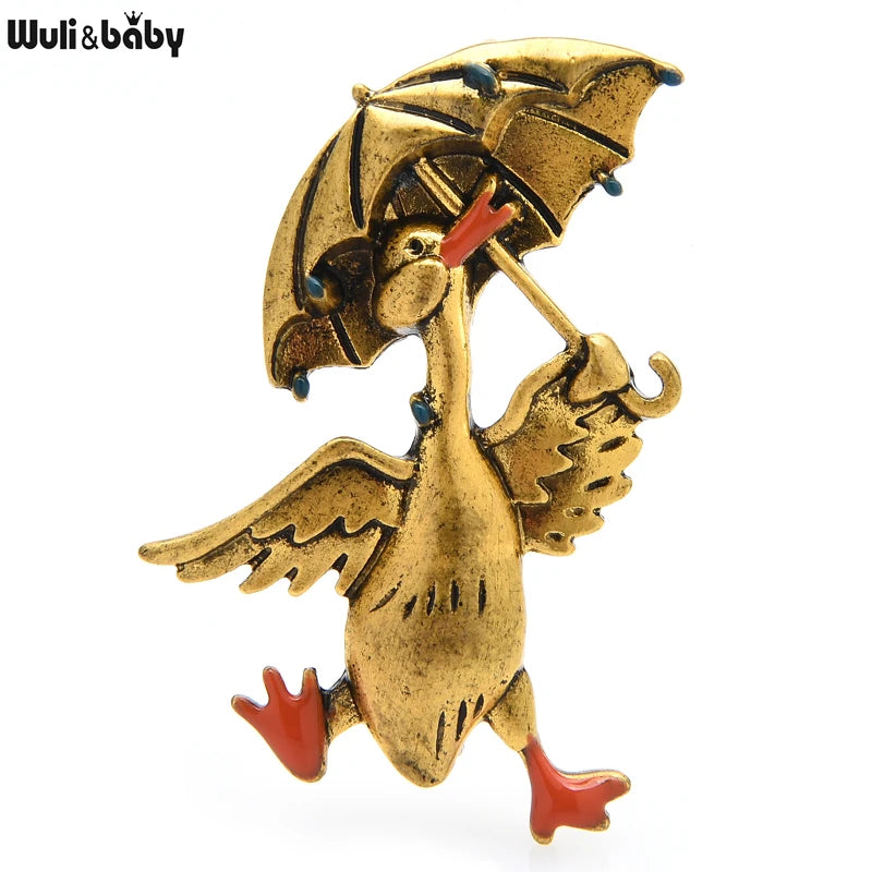 PENDRA Umbrella Duck Enamel Animal Brooch