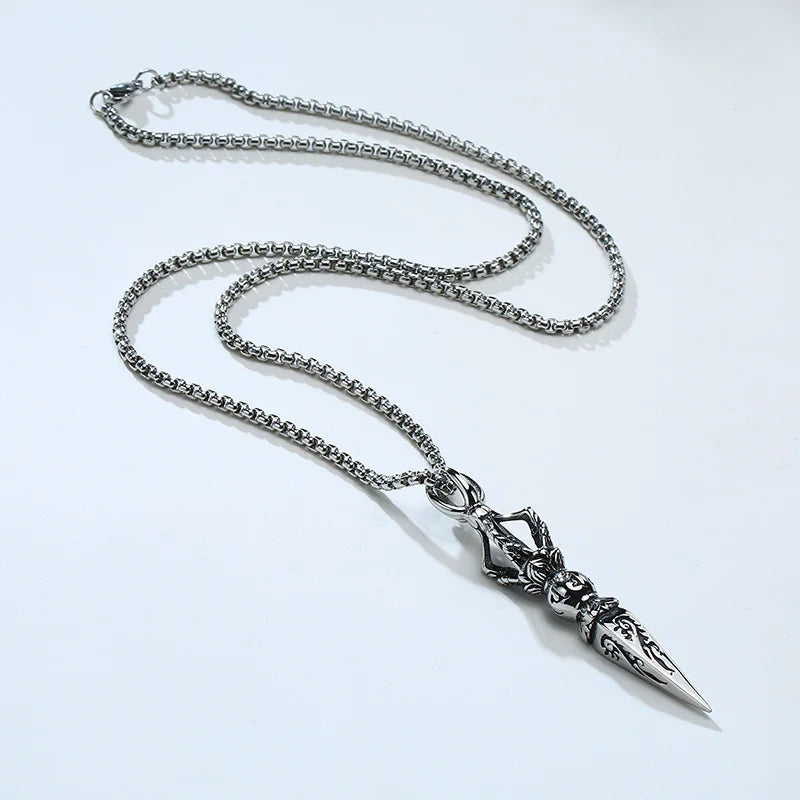 GANDHANRA STAINLESS STEEL TIBETAN BUDDHIST PROTECTION PENDANT VAJRA PATRON SAINT AMULET NECKLACE FOR MEN JEWELRY