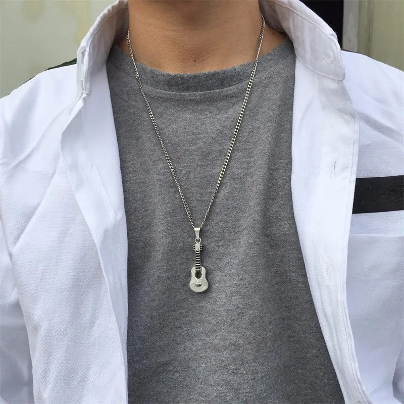 Guitar Pendant Necklace for Men Stainless Steel Ashes Memorial Unisex Jewelry