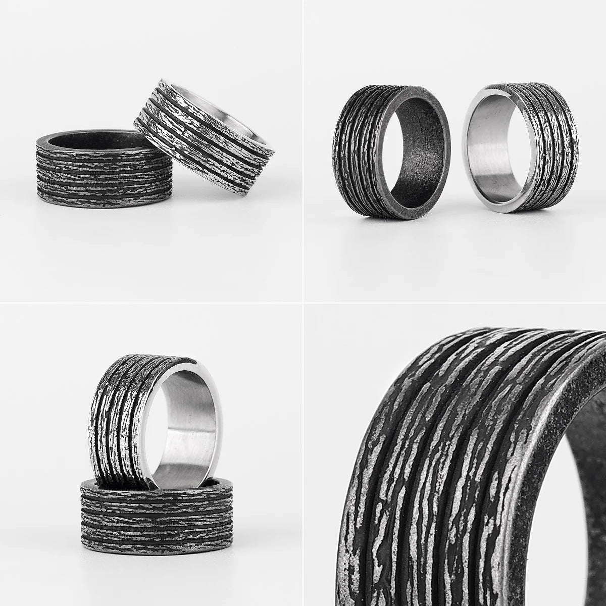 PENDRA Black Round Stripe Ring
