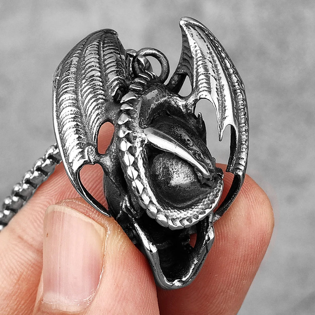 PENDRA Demon Dragon Skull Steel Necklace
