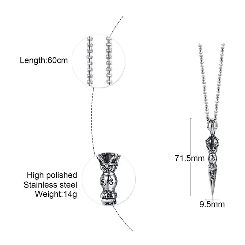 GANDHANRA STAINLESS STEEL TIBETAN BUDDHIST PROTECTION PENDANT VAJRA PATRON SAINT AMULET NECKLACE FOR MEN JEWELRY