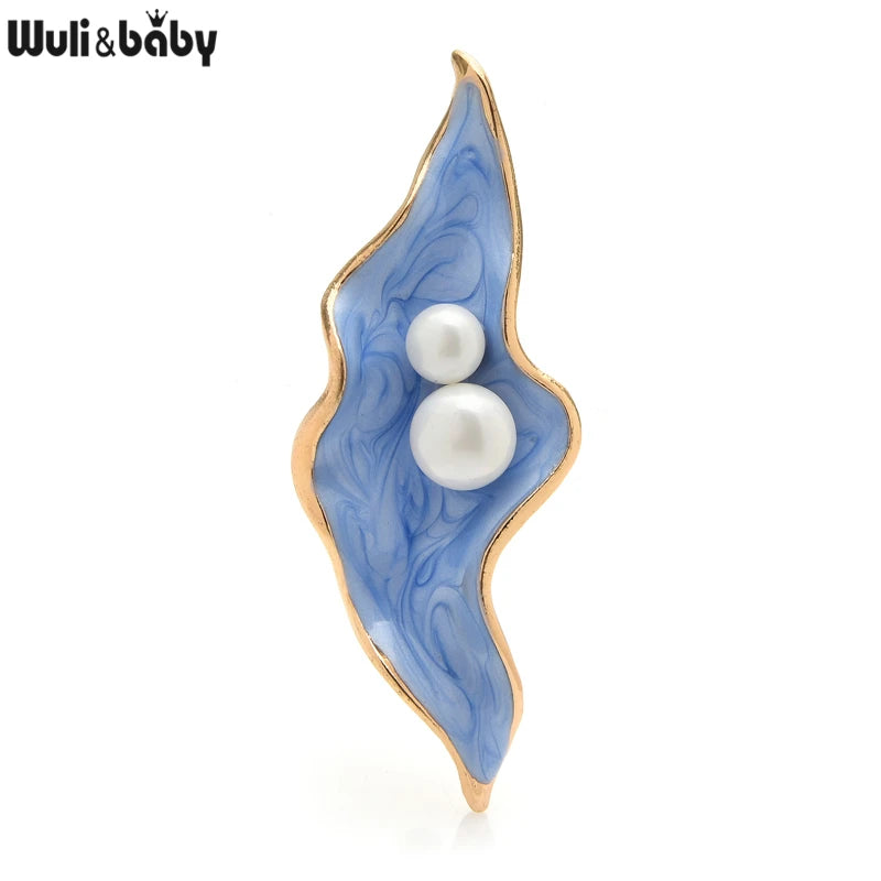 PENDRA Pearl Shell Enamel Flower Brooch
