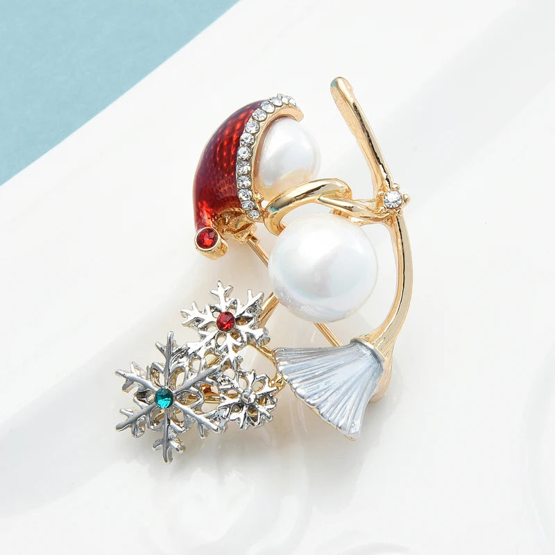 Wuli&baby Witch On a Sweep Brooches Simulated-pearl Chritmas Snowman Rhinestone Snowflake 2021 Women Brooches Gift Pins