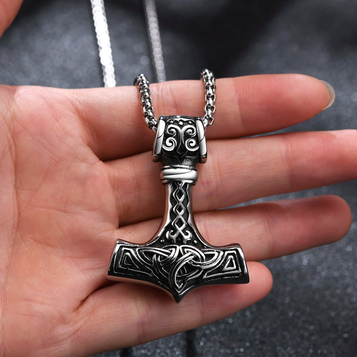 Viking Mjolnir Necklace,Thor's Hammer Pendant, Stainless Steel Viking Necklace,Viking Jewelry, Strength Amulet, Norse Mythology