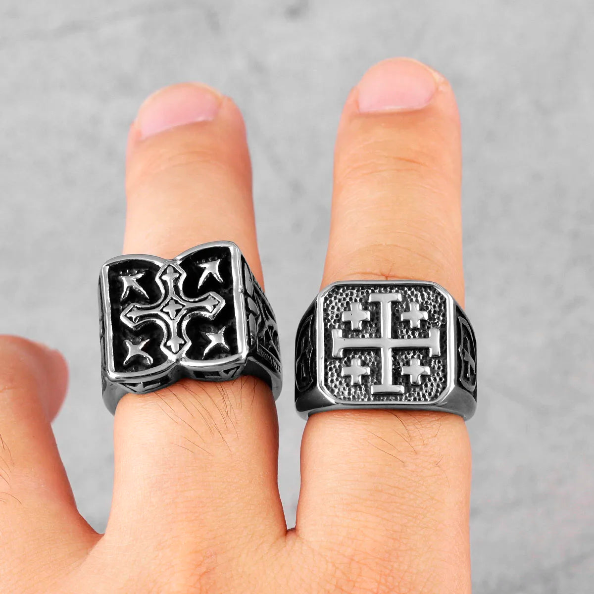 Jerusalem Cross Religion Stainless Steel Mens Rings Simple Retro for Male Boyfriend Biker Jewelry Creativity Gift Wholesale