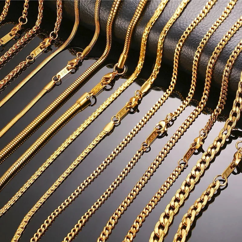Men Chain Necklace for Men Women Stainless Steel Wheat Cuba Snake Box Link Necklaces 2-6MM Wide