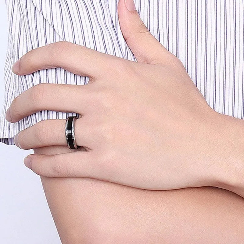 6MM Men's Tungsten Carbide Black Enamel Ring Wedding Band