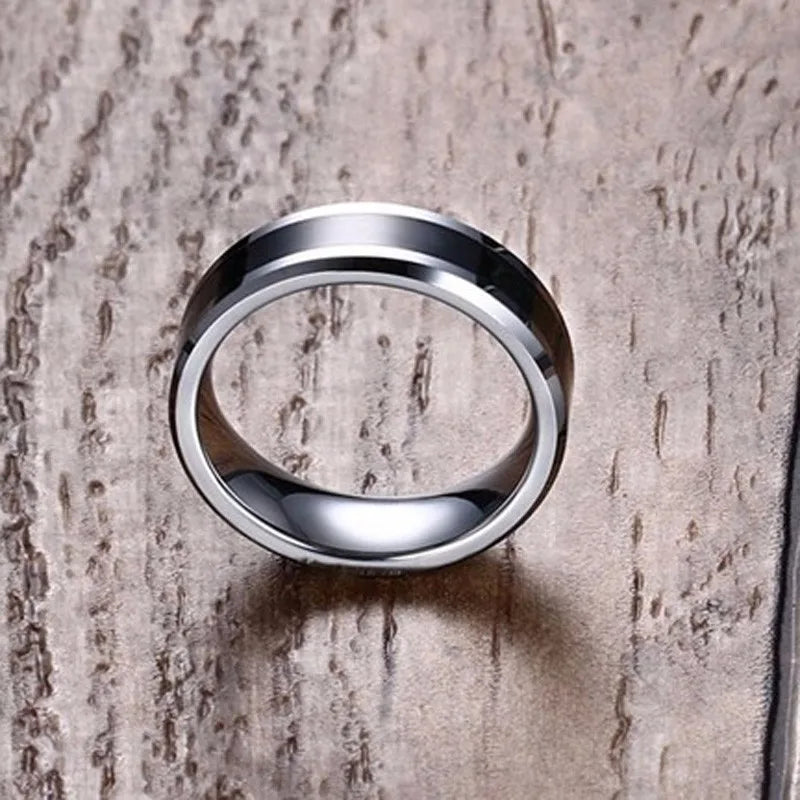 6MM Men's Tungsten Carbide Black Enamel Ring Wedding Band