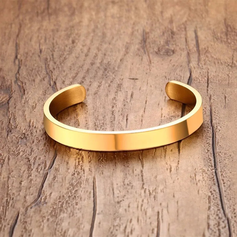 Solid Golden Flat 6mm 8mm Cuff Bangles for Men Bracelet Brackelts Brazalet Bileklik Braslet