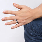 Laser Engraved Wolf Men Ring for Men Stainless Steel Blue Carbon Fibre 8mm Wedding Band