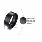 Mens Ring 8mm Flat Pipe Cut Matte Finished Black Stainless Steel Wedding Engagement Band for Men Jewelry