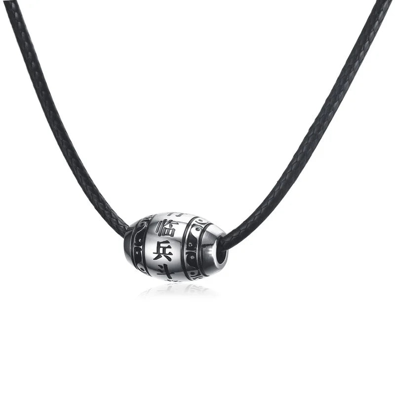 Men Choker Stainless Steel 6 & 9 words Buddha Mantra Gossip Yin Yang Lucky Bead Pendant Necklace Black Braided Rope Male Jewelry